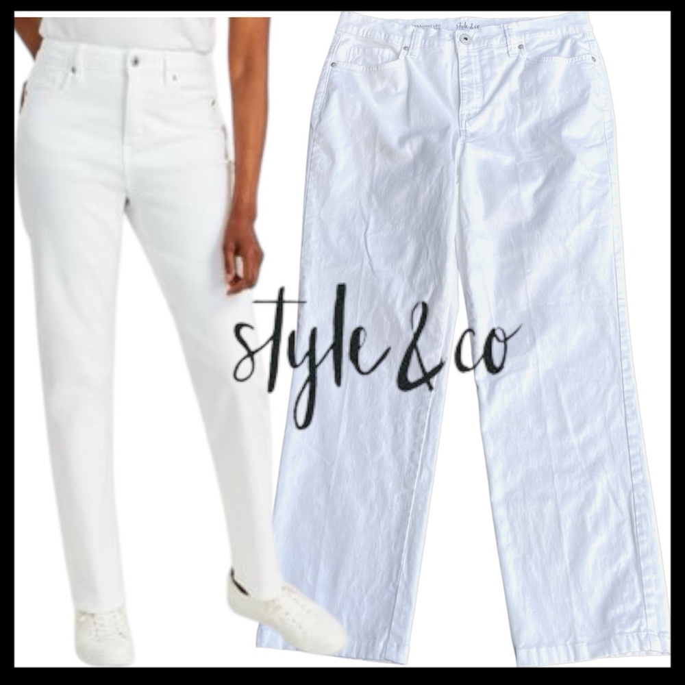 Style & Co. White Super Soft Stretch High Waist Straight Leg Jeans (12)